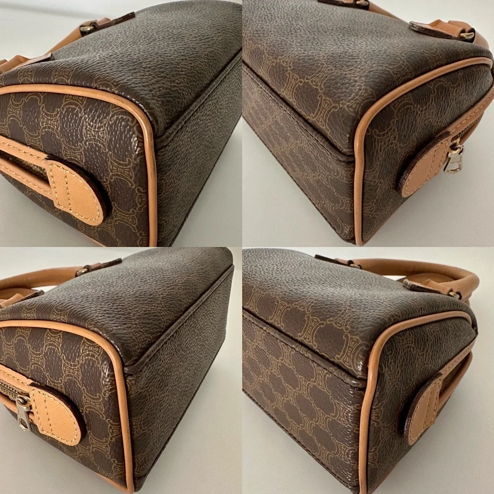 ✨CELINE Vintage Macadam Triomphe Canvas Leather Micro Mini Boston Handbag Brown - Picture 7 of 17